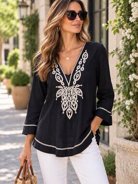 Marciano by GUESS Embroidered Blue Boho Tunic Top Size M